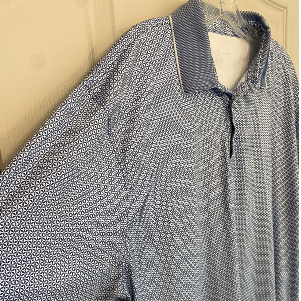 Hickey Freeman Mens Golf Polo Shirt XXL Blue Geo Print Short Sleeve Collared - Picture 9 of 9